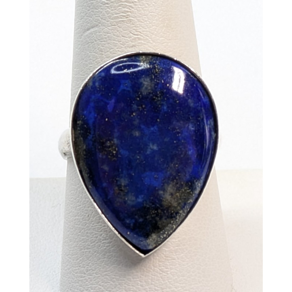 Thailand Sterling Silver 925 Chunky Lapis Lazuli Teardrop Stone Sz 9 Ring